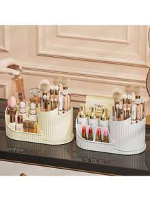 Organisateur de maquillage rotatif à 360° anti-poussière: Carrousel de rangement cosmétique multifonctionnel pour rouge à lèvres, pinceaux pour ombres à paupières et outils de maquillage | Support rotatif de table de toilette, boîte de rangement de beauté grande capacité avec conception anti-poussière, pour vacances à la plage, collection de salle de bain, collection de chambre, grande capacité