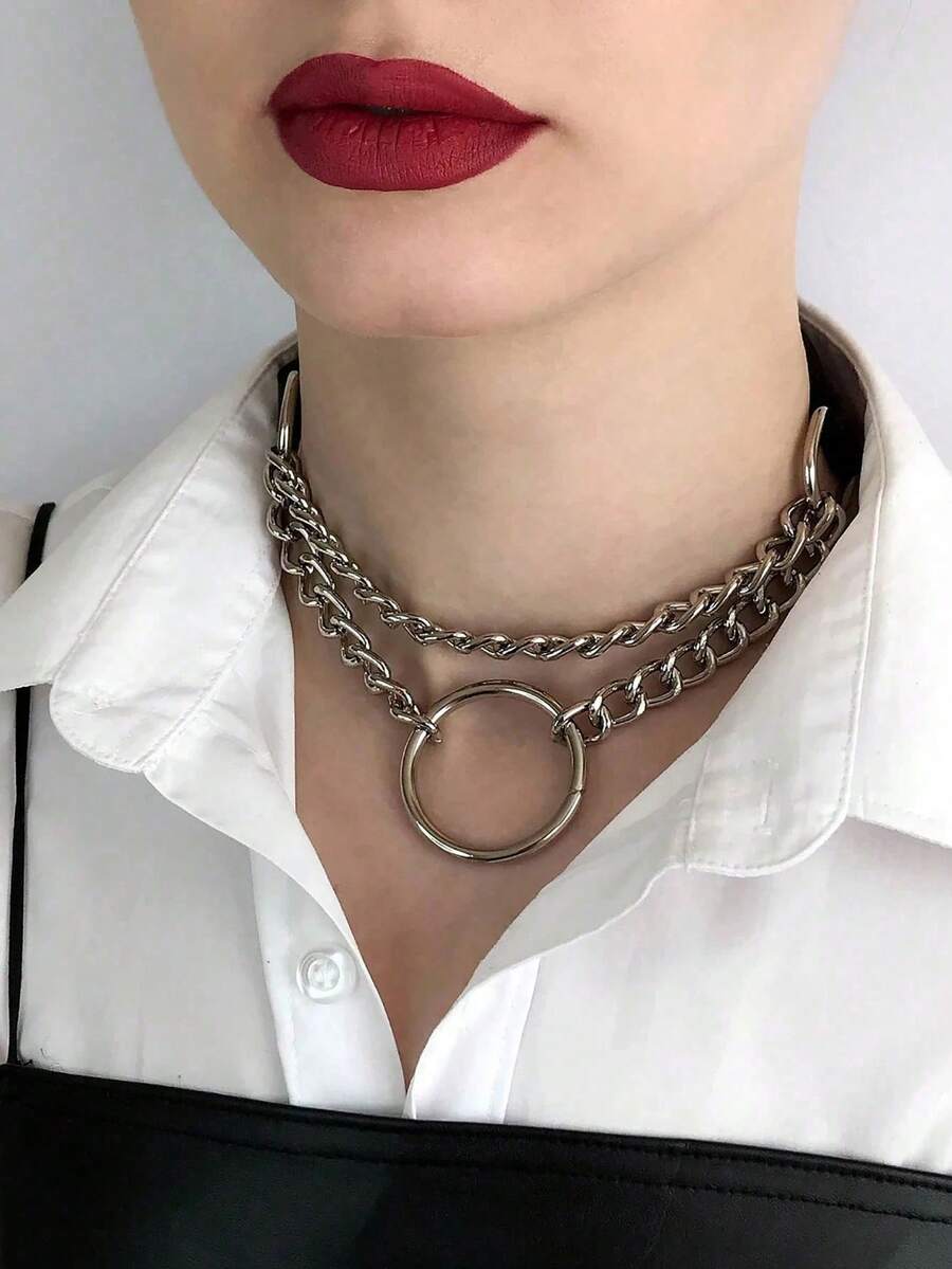 1 chiếc vòng cổ da thời trang nữ kiểu choker, vòng cổ phong cách Punk Rock có dây xích, trang sức cô dâu, trang sức Halloween. - màu đen - Xem 1