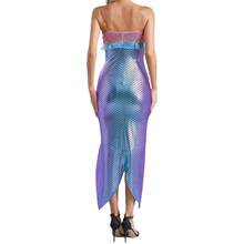 Women's Mermaid Costume Sleeveless Spaghetti Strap Asymmetrical Hem Dress Halloween Cosplay Outfit - Màu tím - Xem 6