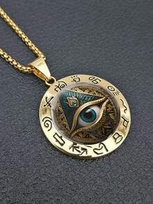 1pc Vintage Fashion Evil Eye Pendant Necklace, Retro Personalized Golden Necklace Suitable For Men And Women, Daily Wear, Party, Performance - Vàng - Xem 2