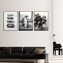 Set Of 1/3 Pcs Vintage Wall Arts Posters, Black And White Posters Vintage Fashion Posters, Modern Wall Decor, Office, Bathroom, Living Room, Bedroom, Home Decoration Unframed-Style