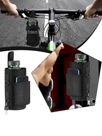 1pc Bicycle Water Bottle Cage With Net Bag, Universal Bicycle Cup Holder For Scooter, Stroller, Mountain Bike, Road Bike