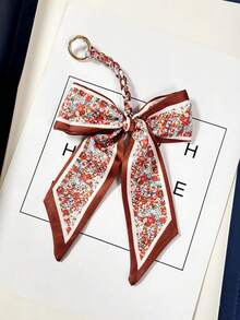 1pc Minimalist Leopard Print Bow Bag Charm/Keychain Pendant Car Accessories For Women Keychain For Bag Winter - Burgundy - View 3