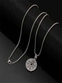 1pc New Vintage Stainless Steel Compass Pendant Necklace, Hiphop Punk Jewelry Gift Accessory For Men Fathers Day Gift School Jewelry Men Y2k Accessories Goth Men Chains Jeans Accessories Gothic Jewellery Back To School Street
