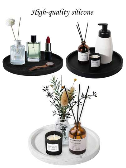 （大理石白）浴室梳妆台托盘，硅胶材质，适用于台面，可放置香水、钥匙、首饰、戒指等，亦可作为装饰性皂液器，用于厨房水槽收纳。