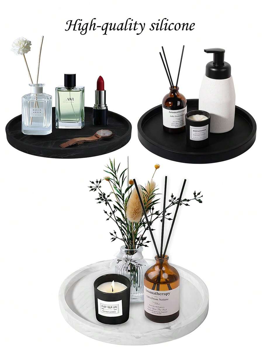 （大理石白）浴室梳妆台托盘，硅胶材质，适用于台面，可放置香水、钥匙、首饰、戒指等，亦可作为装饰性皂液器，用于厨房水槽收纳。