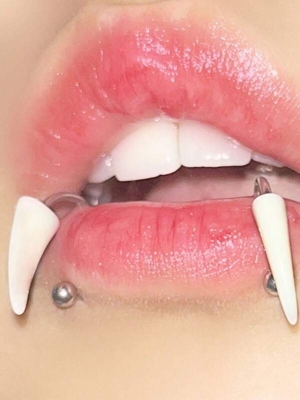 2 Stück Lippenpiercing aus Edelstahl mit Außengewinde, Resin-Zahn-Stoßzahn-Stil 16G Hufeisen-Ring Lippen-Nagel C-Ring Rook-Ohrring, Punk-Stil Gothic-Stil Piercing Accessoire für Lippen Körperpiercing für Frau Mann zu Halloween, 8/10/12mm