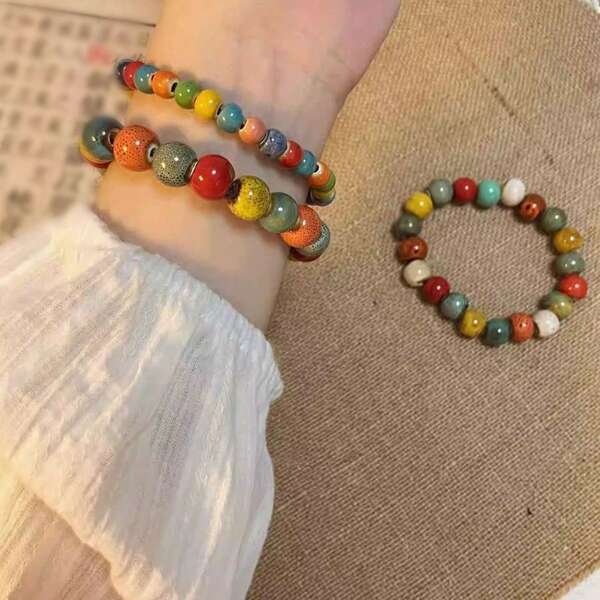 Retro Ceramic Beaded Bracelet, Student Bohemian Bracelet, Gift Suitable For Travel, Vacation, Music Festival