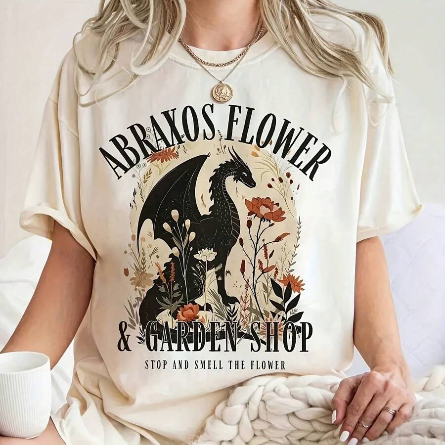 Tone Of Gl Flower 100%Cotton Shirt Retro Abraxos Flower Garden Club Cersized Loose Shirt  Uni Y2K Plus Size Butterfly Graphic T- - 白色5 - 查看 1