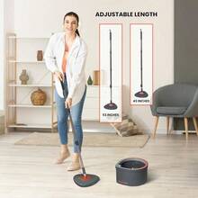 Dual Chamber Spin Mop And Bucket System Mop Bucket Separate Dirty Water Mop And Bucket Set With SelfWringing 360 Rotating Mop Head Includes 4 Washable Microfiber Mop Pads. Grey - 杏色 - 查看 3