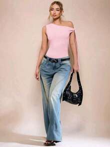 Women's Bodysuit With Tie Bow And Asymmetrical Neckline, Sleeveless, Ideal For Romantic Dates, Casual, Vacation And Summer - 珊瑚粉 - 查看 4