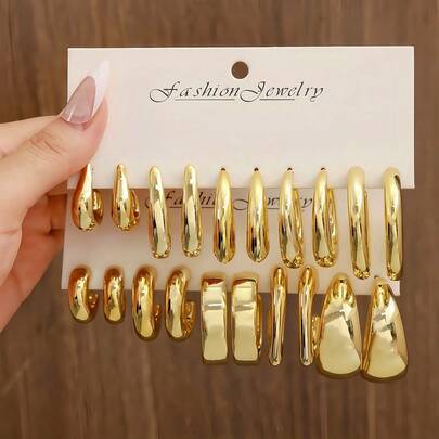 5对/10对新款ABS树脂与CCB金色夸张C形水滴个性时尚耳环套装