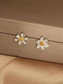1 件复古优雅雏菊耳夹耳环，配饰 - W - 查看 3