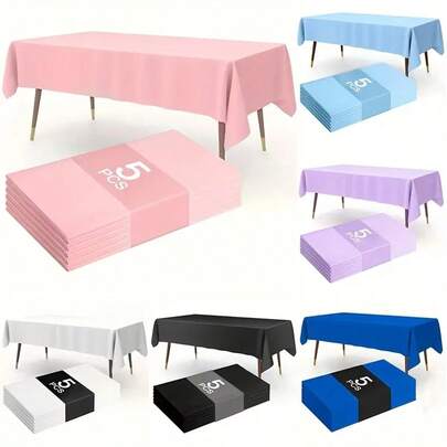 5pcs137x183cm Disposable Solid Color Tablecloth Multi-Color PE Rectangle Table Cover, Suitable For Weddings, Parties, Birthday, Bridal Shower, Graduation, Baptism, Banquets, Christmas Party Table Cloth, Home Decorations
