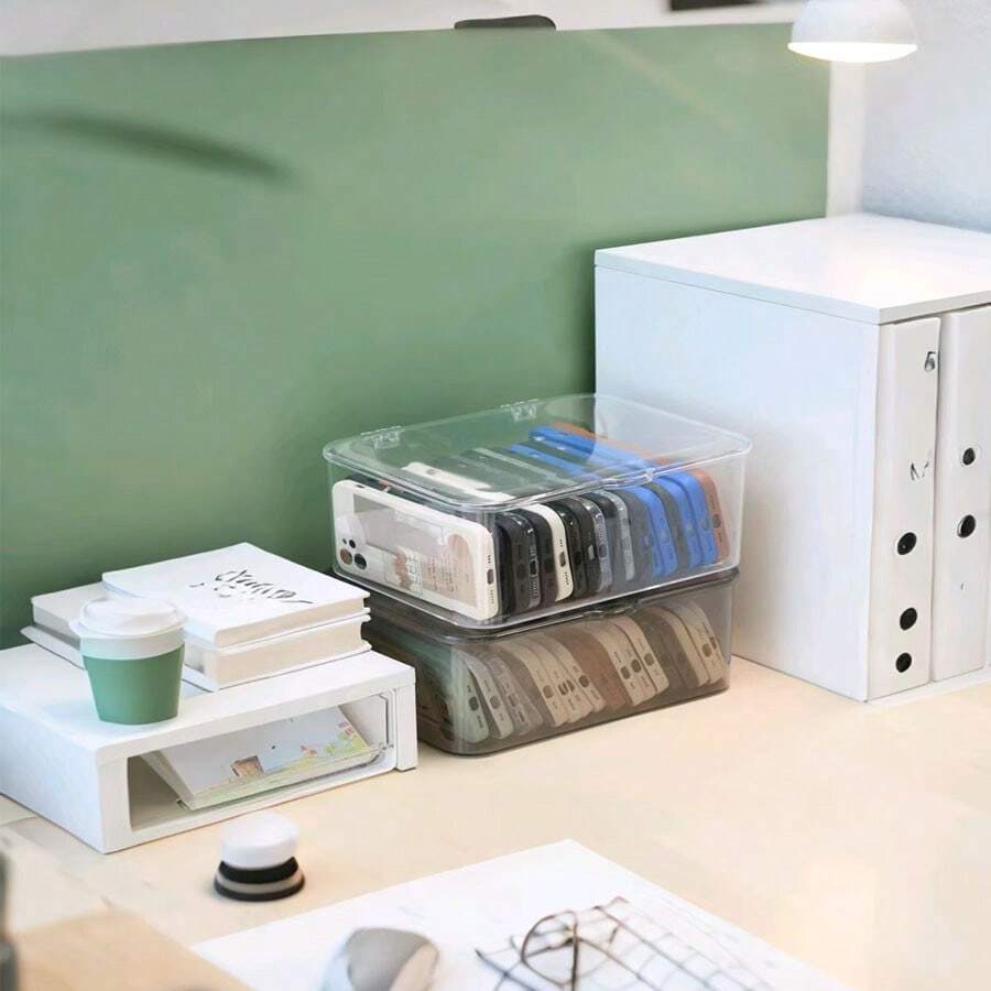 1 pieza Caja de almacenamiento de maquillaje para baño extra gruesa e impermeable, puede contener mascarillas faciales, esencias, cosméticos, fundas de teléfono, diseño de vista clara, organizador de tocador ahorra espacio