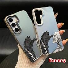 Case For IPhone 16 Pro Max 16e 15 Plus 14 13 12 11 XS XR Cat Meets Skull Pattern Shockproof Silicone PC Back Protective Smartphone Cover Gift - 白色 - 查看 2