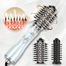 4 In 1 Rotating Hot Air Brush, One Step Volumizing Hair Dryer And Styler, Curling Brush, Straightening Brush, 360° Auto Rotate, 2 Interchangeable Brush Heads, Ceramic Coating Leaves Hair Soft And Shiny, Suitable For All Hair Types, Creates Vibrant And Stylish Curls And Silky Hair, Holiday Gift!