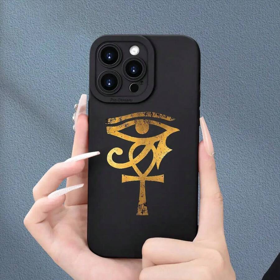 Funda para teléfono TPU Matte Eye Protective/8/X/XS/XR/11/12/13/14/15 Plus Pro, con personajes de la antigua civilización egipcia, diseñada para ser resistente a caídas. - Negro - Ver 1