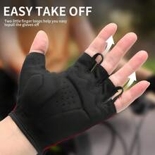 Guantes de ciclismo Eco-Daily para hombres y mujeres, guantes acolchados para bicicleta de montaña, guantes ligeros de medio dedo, antideslizantes que absorben los golpes para MTB Road Biking Fitness - Rojo- negro - Ver 6