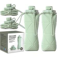 (2 Pack) Collapsible Bottle Travel [Double Leak-Proof Design] [Cap With Safety Rope] BPA Silicone Foldable Bottle Outdoor Hiking Sports Lightweight, Couple (Gray+Green) - Green+Green - View 13