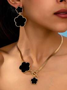 3 pezzi/Set Elegante Collana Pendente e Set di Orecchini con Fiori, Adatto Per Uso Quotidiano, Raduni, Feste, Vacanze e Viaggi delle Donne, Ottimo Regalo Per La Moglie