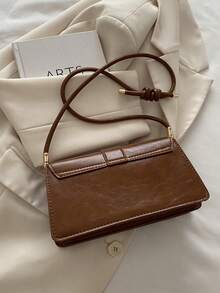 Retro Solid Colored Square Shoulder Bag All Matching Flap Armpit Purse Women's Simplest Armpit Bag, New Year's Ideal Gift, Women's Fashion Business Casual Bag, Office, Business And Work Perfect - Brown - View 11