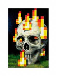 1 件活力像素骷髅火焰帆布墙艺术 - 无框 2D 平面海报，现代数字美学印刷品，适用于卧室、办公室、客厅或咖啡厅装饰，高品质室内墙画，办公室装饰 | 活力墙海报 | 高品质印刷 - 彩色 - 查看 9