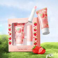 2入組草莓味護手霜和護唇膏保濕修復秋冬乾燥肌膚 - 淺粉色 - 查看 10