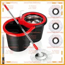 Local Devery-Spin Mop And Bucket With Wringer Set With 3 Microfiber Mop Replacement Heads And 61" Stainless Steel Adjustable Handle For Floor Cleaning