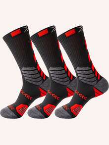 3 Pairs Men's Sports Basketball Socks, Reinforced Toe & Heel, Colorful Striped Design, Suitable For Sports And Daily Wear, Hand Washable, Moisture-Wicking Fabric, Breathable For Outdoor Running, Hiking, Fall - Black - View 4