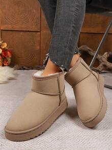 1 双女式纯色休闲保暖内衬户外雪地靴，冬季保暖，毛皮靴 - 卡其色 - 查看 6