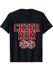 Cheer Mom T-Shirt | Cheerleading Apparel For Women | Black Tee With Red And White Design | Perfect Gift For Cheerleading Enthusiasts | Comfortable And Durable | Ideal For Games, Competitions, And Everyday Wear | Size S-XXL - 黑色 - 查看 1