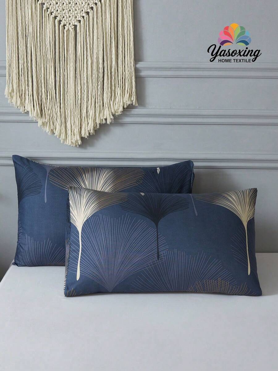 1對銀杏葉圖案枕套不附帶枕芯,現代織物樹葉印花床上用品枕套床用 - 彩色 - 查看 1