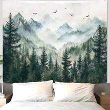 Local Shipping 2025 New   Black And White Tapestry Starry Night Mountain Tapestries For Bedroom Aesthetic Moon And Stars Tapastry's Wall Hanging Dark Nature Forest Wall Tapestry For Living Room Dorm (48'' * 36'') - 橘色 - 查看 2