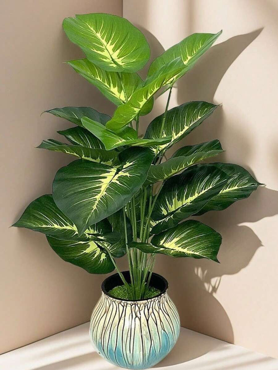 1/2 Piece Large Realistic Money Plant Leaf - Wide Leaf Plant Decor Design, Create Green Wide Leaf Tropical Rainforest Style Decorative Tree, Suitable For All Seasons, Indoor/Outdoor Artificial Potted Plant, Applicable For Wedding, Hotel, Garden, Yard, Photography Setup, Etc.