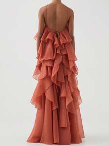 Women Summer Sleeveless Dress 3D Flowers Irregular Ruffles Backless Party Dress For Vacation Cocktail Beach Streetwear - trái cam - Xem 3