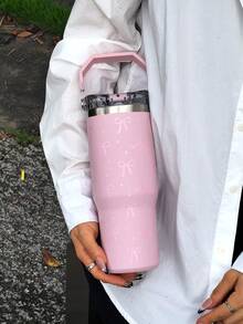 1pc 30oz Cute Bow Pattern Double Wall Stainless Steel Insulated Tumbler, Flat Bottom Cup, Coffee Cup, Car Cup, Water Bottle, Outdoor Mug, Tea Cup, Vacuum Flask, Designed With Straight Drinking Lid And Straw Lid, Suitable For Outdoor, Office, Home, School, Car, Gym, Travel, Birthday Gift, Holiday Gift, Mother's Day Gift, Father's Day Gift, Back To School, Valentine's Day Gift