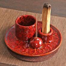 1 pieza Soporte de vela y quemador de incienso cerámico 4 en 1 - Multifuncional, decoración del hogar con soportes para Palo Santo y Salvia, incluye palitos aplicadores para aromaterapia y sahumerio