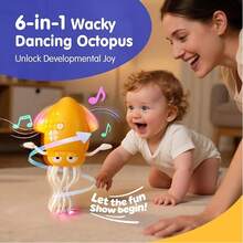 跳舞章鱼玩具，电动爬行章鱼玩具，带自动避障功能，配备LED灯和音乐，疯狂的8条腿电动躺卧跳舞章鱼玩具，适合室内玩耍和感官发育