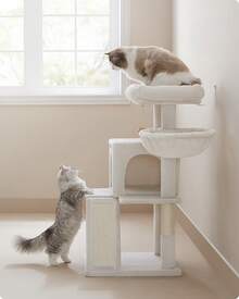 Feandrea Cat Tree, Cat Tower, Widened Perch For Large Cats, Cream White - White - View 2