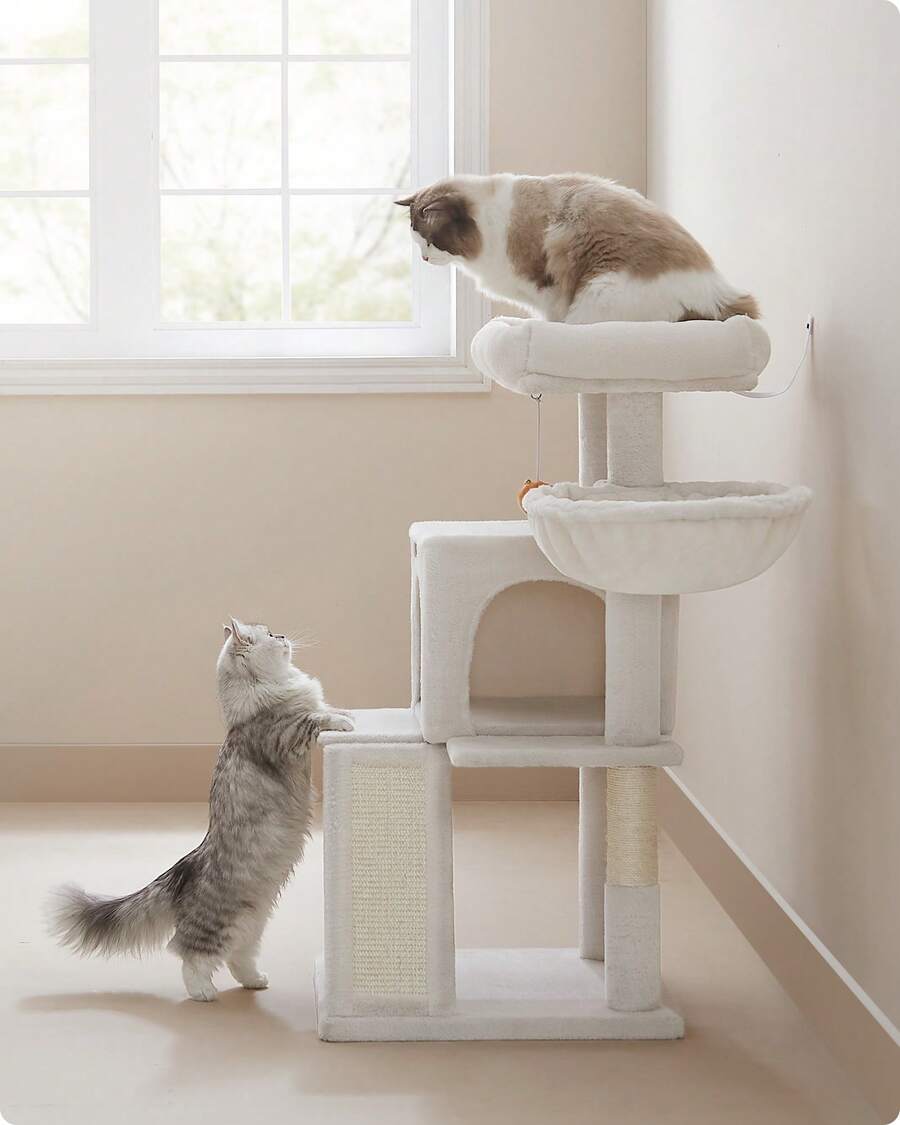 Feandrea Cat Tree, Cat Tower, Widened Perch For Large Cats, Cream White