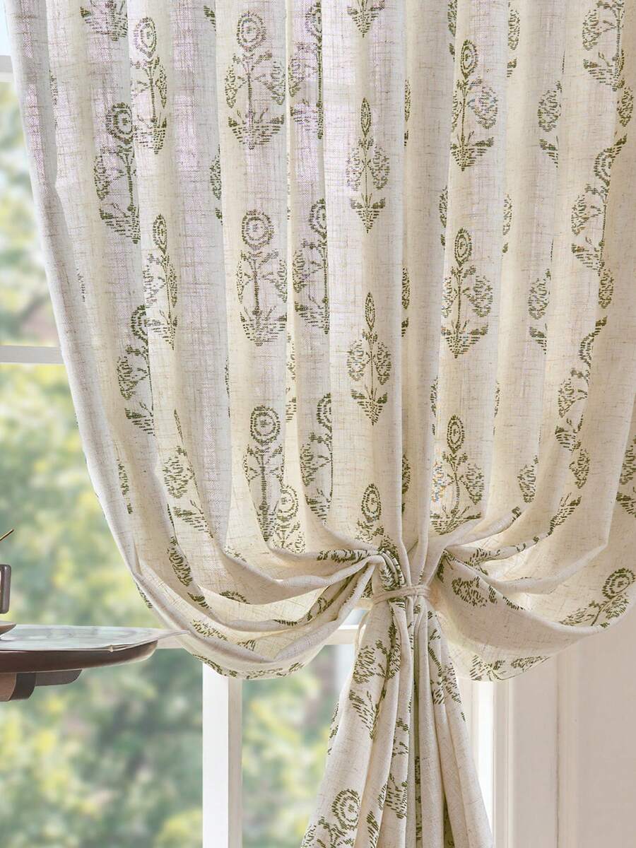 Vangao 2 Pcs Linen Boho Printed Rod Pocket Curtains Good Quality Semi Sheer Protecting Privacy Curtains Nice Fabric Thick Beautiful Drapes Gorgeous And Modern Perfect Window Treatments For Living Room