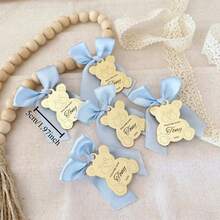 10/30/50/100/200pcs Customized Acrylic Mirror Teddy Bear Tags Personalized Baby Shower Christening Gift Name Acrylic Tags Party Favor Decorations, Personalized Mirror - Multicolor - View 3