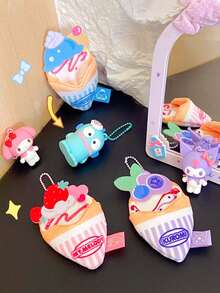 Sanrio Series Dilicious Crepe Series Keychains, Detachable Character Figurines (My Melody/Kuromi/Cinnamoroll/Pochacco/Hangyodon), Kawaii Dessert-Inspired Crepe-Shaped Bag Charm, Cute Cartoon Merced Pendant, Soft Plushapet, for Softkift, Softu Pluss, Softn Plushet, Soft Plushetn, Softu Plus S for Daily Bag Decoration, Birthday/Holiday Presents & Kawaii Aesthetic Accessorizing - 彩色 - 查看 4