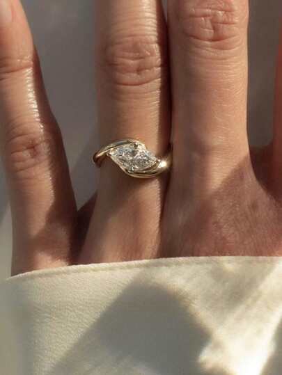 1pc Minimalist Elegant Curved Wave S925 Sterling Silver 1CT Moissanite Eye-Shaped Ring, Women's Daily/Holiday/Anniversary/Engagement Gift