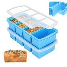 Silicone Freezer Trays With Lid,1-Cup Soup Freezer Container Large Ice Cube Molds With Reinforced Steel Ring Top For Freezing Soup Sauce Broth Leftovers Oven Dishwasher -Safe(2-Pack)-819583 - Blue - View 1