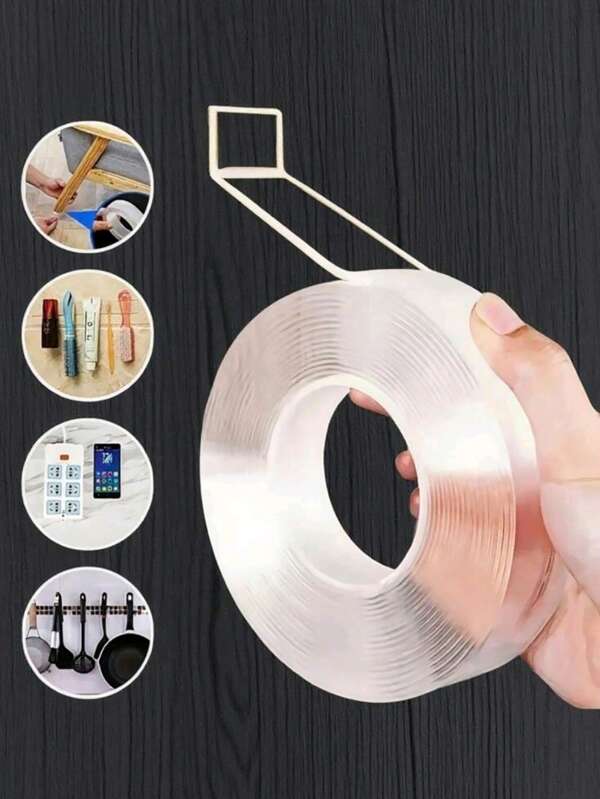 1/2/3/5m Super Forte Bande Transparente Double Face, Bande Double Face Transparente Réutilisable et Imperméable, Convient pour les Articles de Cuisine et de Salle de Bain