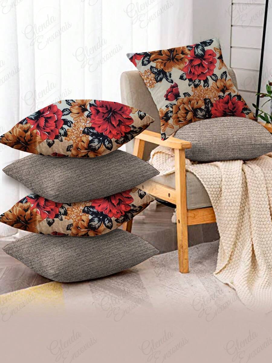 6 Zippered Pillows, 3 Plain And 3 Printed, 0.45x0.45xm - AL - 3FV-3BE - Xem 1