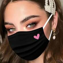 10 Packs Of Cute Pink Heart Print Face Masks - Elastic Breathable Black Masks For Women And Teenagers, Hand Wash Design, Fashionable Daily Accessories, Fun Style, Comfortable To Wear - 10 miếng - Xem 3