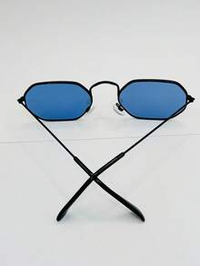1 Piece Metallic Hexagon Sunglasses - Navy Blue - View 4
